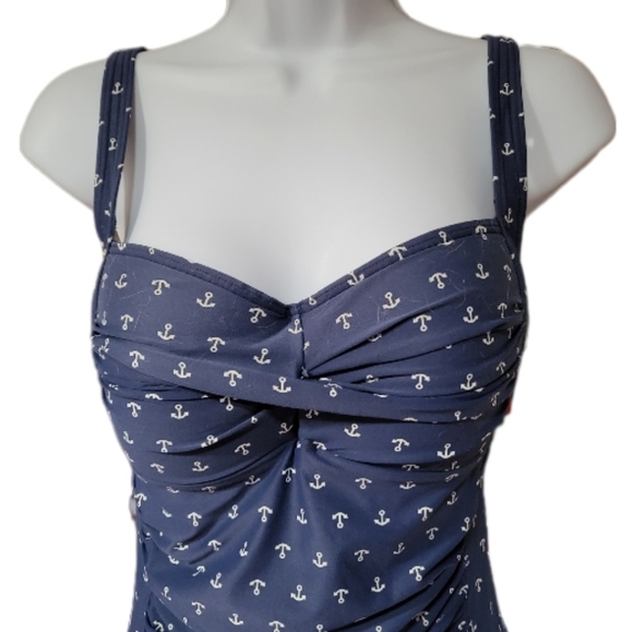 Navy Anchors Aweigh Joanne Twist Front Design Tummy Control One Piece Swimsuit - Picture 6 of 12